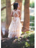 Champagne Lace Tulle Tiered Boho Flower Girl Dress